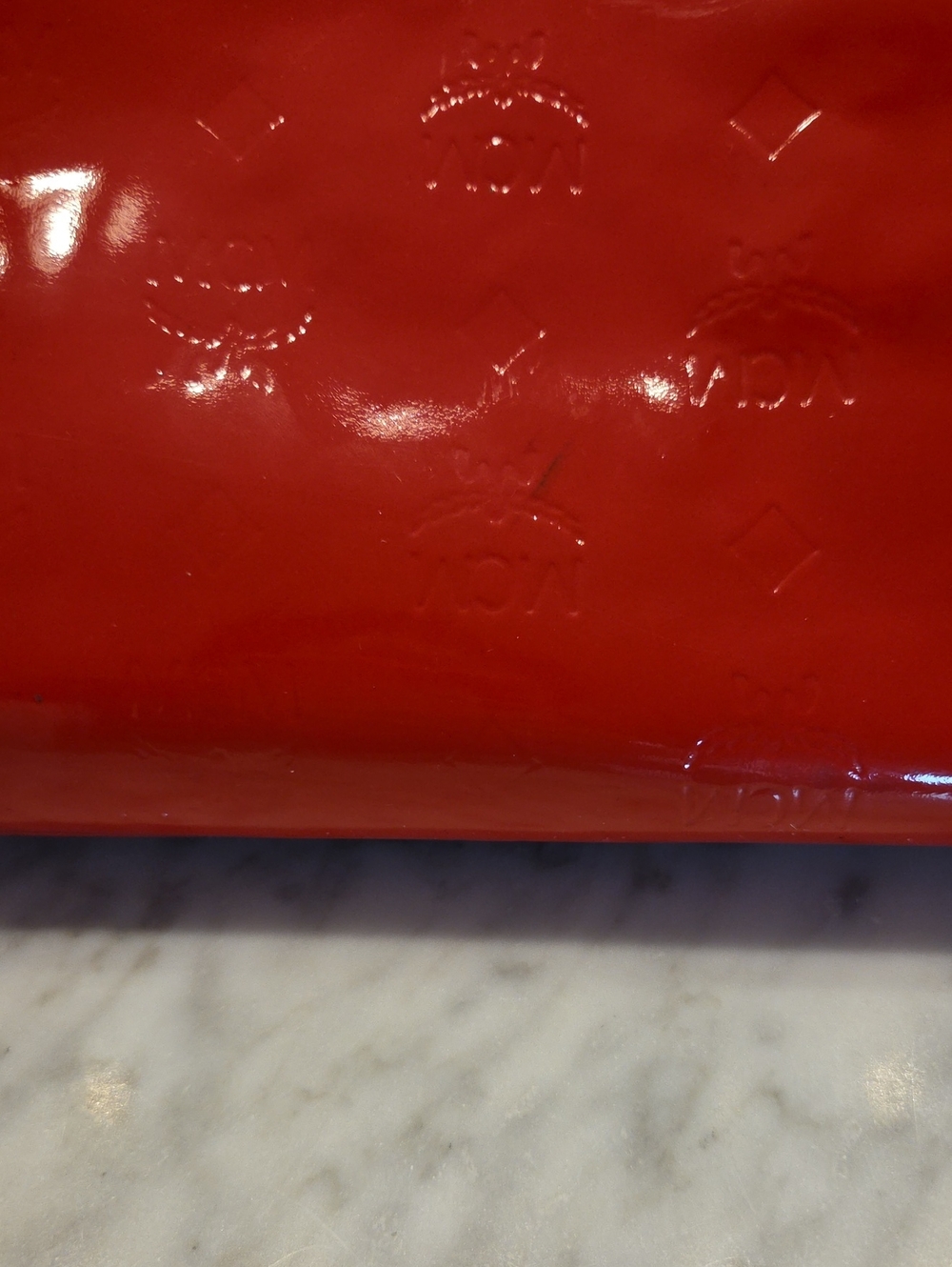 MCM EUC Limited Edition Red Patent Embossed Leather Tote With COA ❤️ - Picture 12 of 16